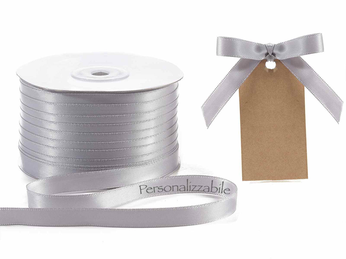 Nastro personalizzato doppio raso grigio argento 10 mm, set da 500 pezzi, mm 10 H