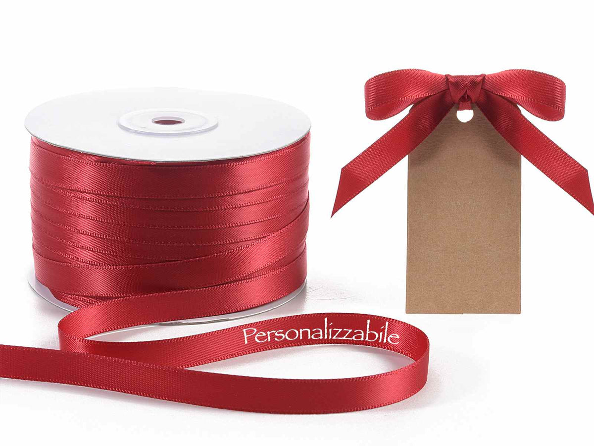 Nastro doppio raso mm 10 x 100m rosso rubino personalizzato, set da 500 pezzi, mm 10 H