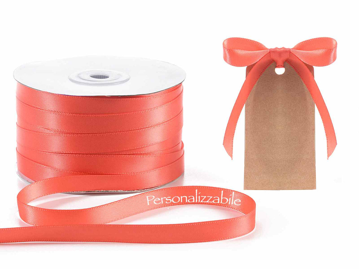 Nastro personalizzato doppio raso rosso corallo, set da 500 pezzi, mm 10 H