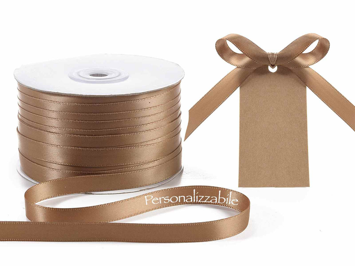 Nastro personalizzato doppio raso color cappuccino, set da 500 pezzi, mm 10 H