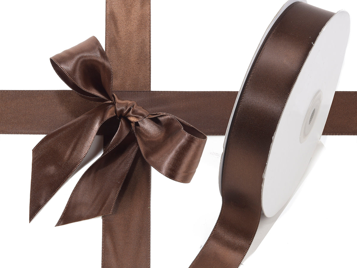 Nastro in doppio raso color marrone cioccolato, mm 25 x 50 m