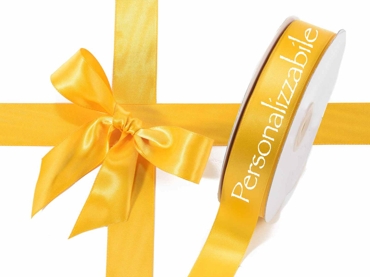 Nastro personalizzato doppio raso giallo ocra 25 mm, set da 500 pezzi, mm 25 H