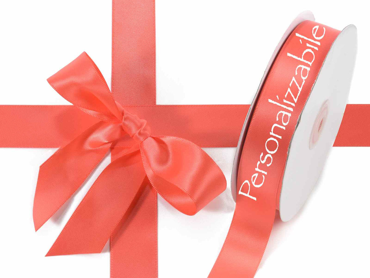 Nastro doppio raso rosso corallo personalizzato, set da 500 pezzi, mm 25 H