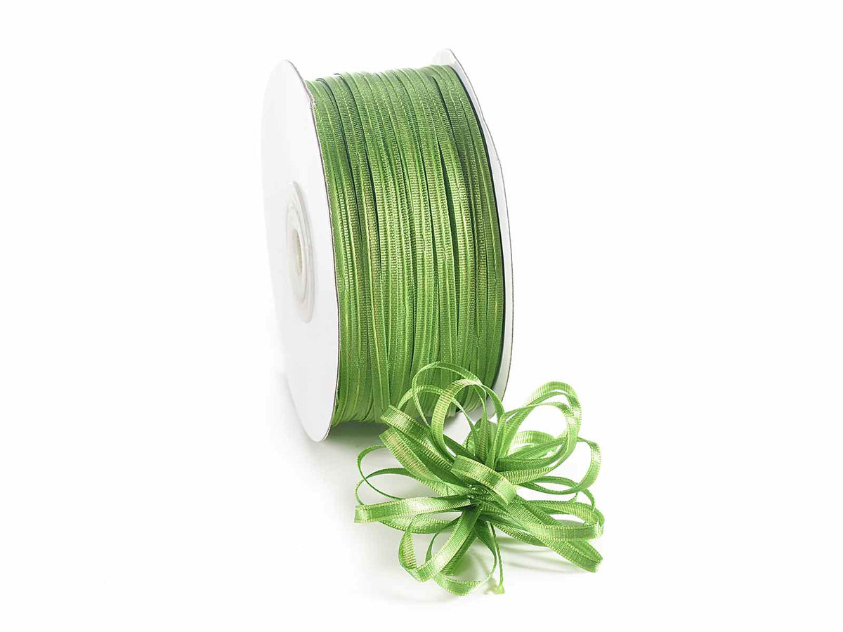 Nastro doppio raso verde garden con tirante per fiocco facile, mm 3 x 100 m
