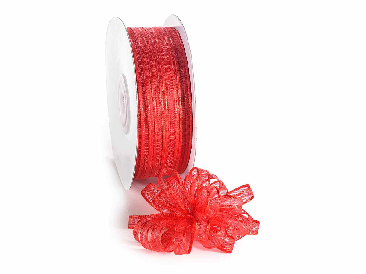 Nastro velo rosso fragola con tirante per fiocco facile, mm 6 x 50 m