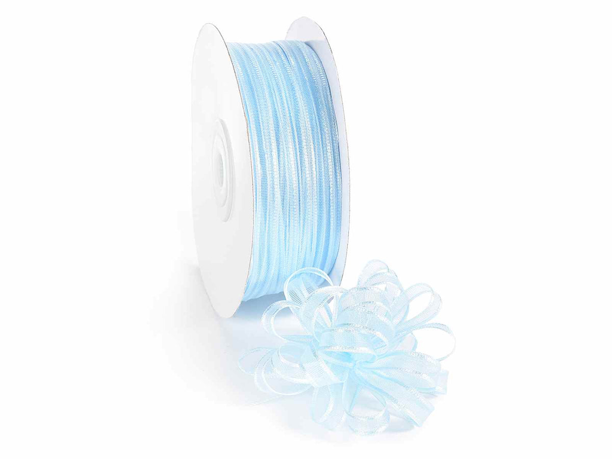 Nastro velo azzurro baby con tirante per fiocco facile, mm 6 x 50 m