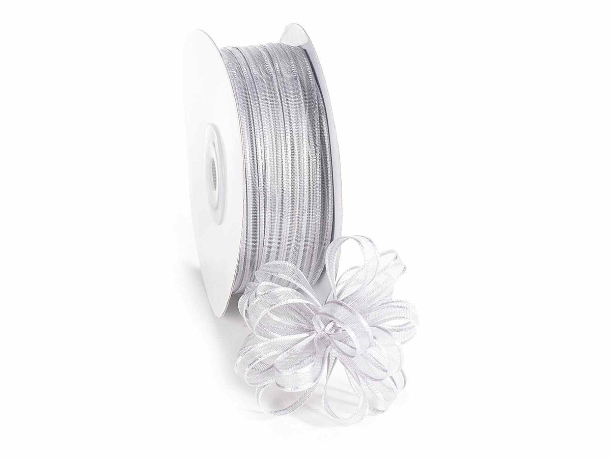 Nastro velo grigio argento con tirante per fiocco facile, mm 6 x 50 m