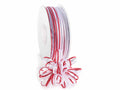 Nastro velo bicolore rosso rubino e bianco neve con tirante per fiocco, mm 6 x 50 m