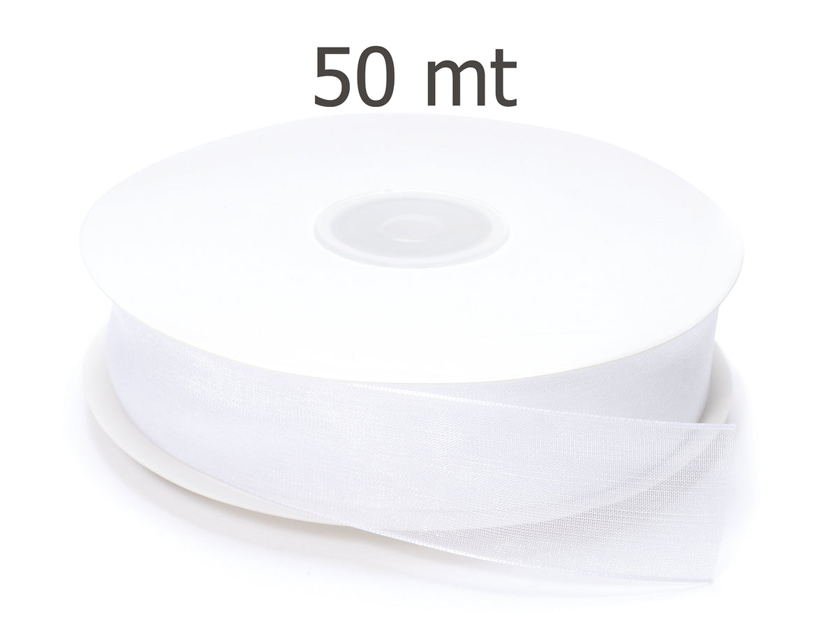 Nastro organza bianco neve, mm 25 x 50 m