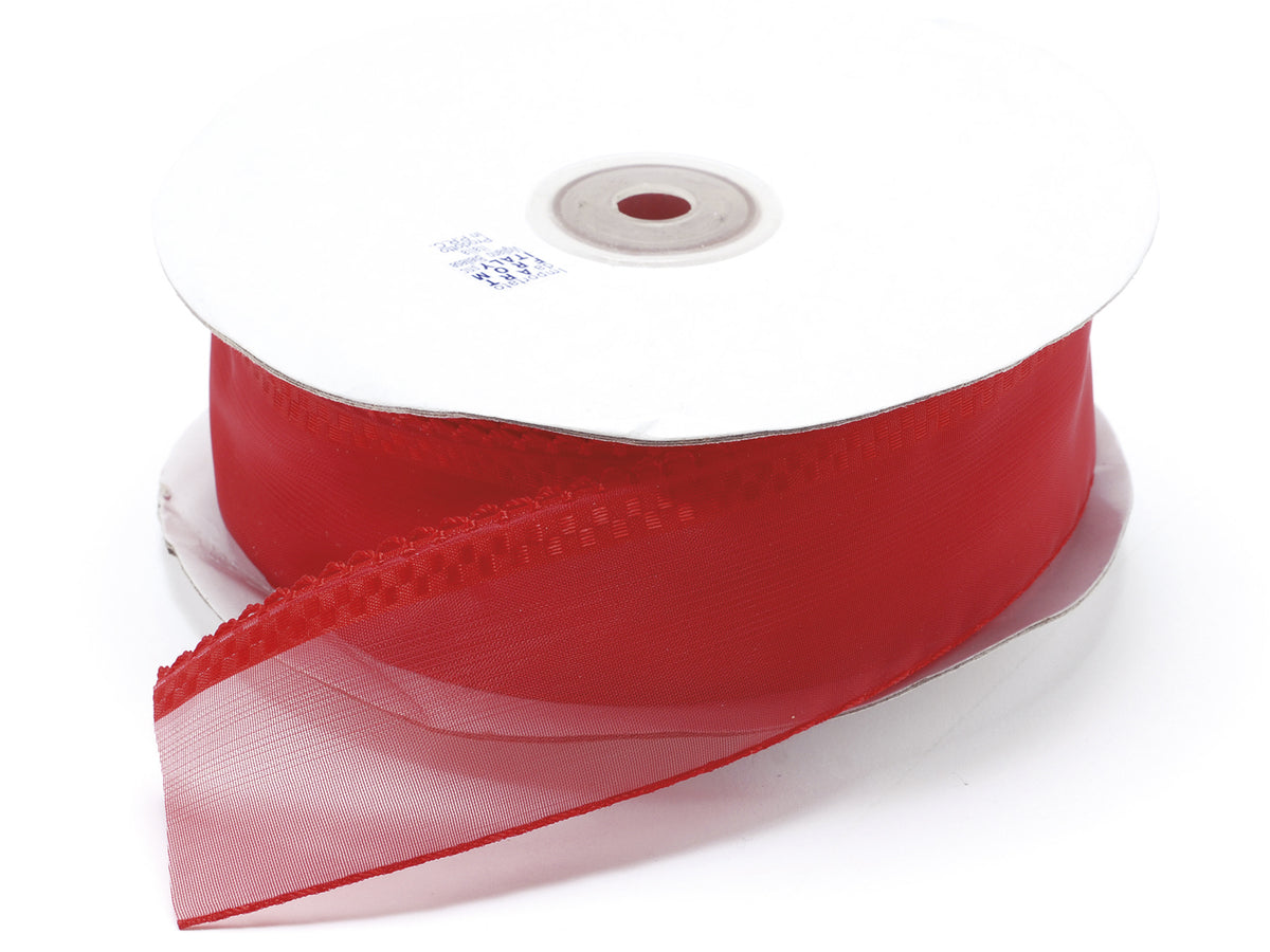 Nastro in organza rosso fragola con tirante per fiocco facile, mm 38 x 50 m