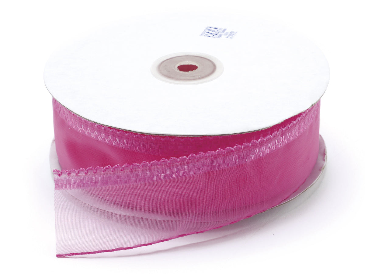 Nastro in organza rosa shocking con tirante per fiocco facile, mm 38 x 50 m