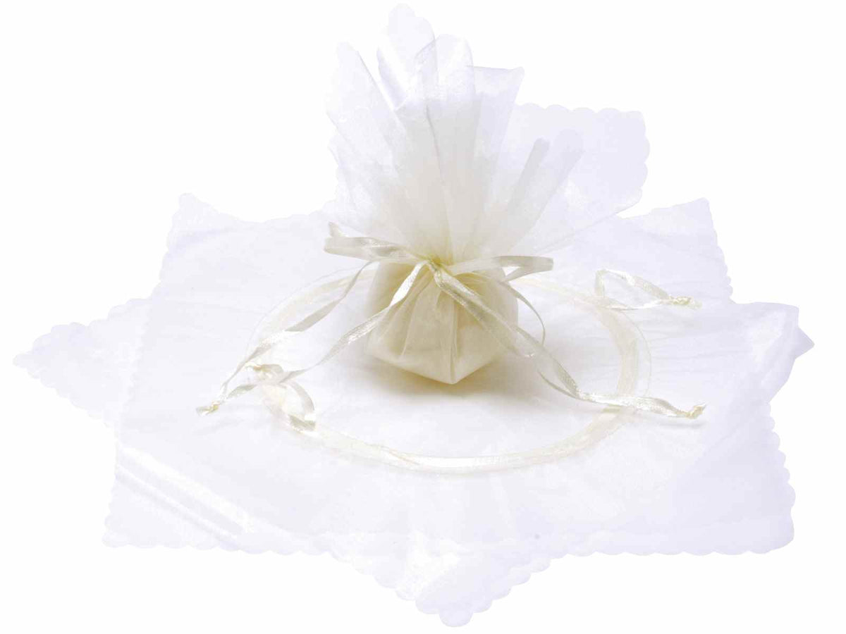 Tulle a sacchetto per bomboniere in organza color ecrù con tirante, base, set da 25 pezzi, cm33x33H - Interno:Ø12