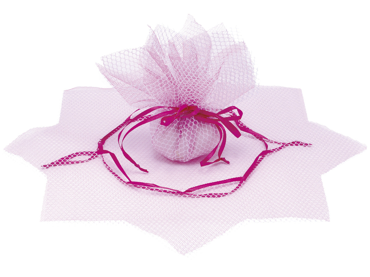 Tulle a sacchetto a rete per bomboniera con base a stella e tirante di chiusura, set da 40 pezzi, Ø 33,5 cm - interno:Ø 13