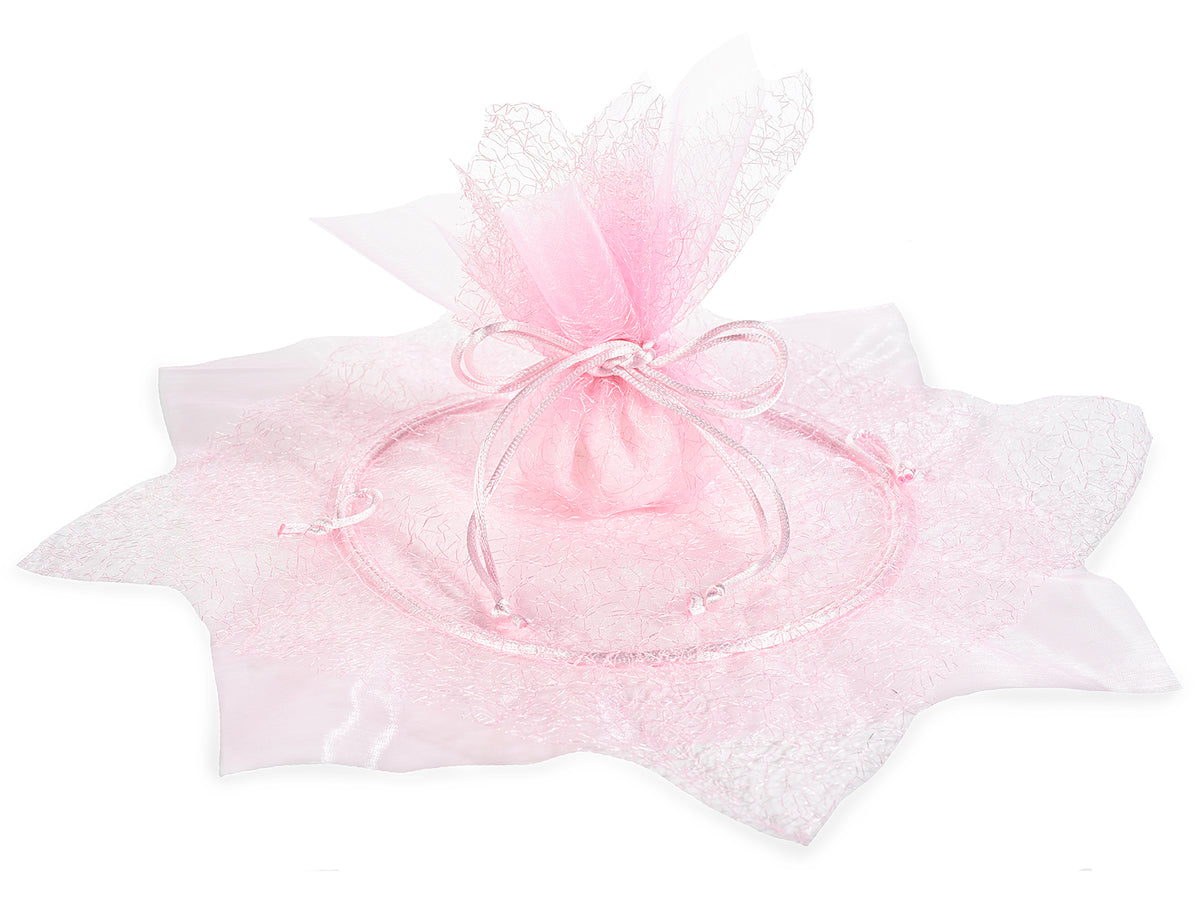 Tulle in organza rosa doppio velo e tirante, set da 20 pezzi, cm 35x35 H - Interno: Ø 16