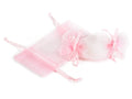 Caramelle per bomboniere in organza rosa con tiranti, set da 60 pezzi, cm 10,5x5 H -Interno: 5x5 H