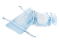 Caramelle per bomboniere in organza azzurra con tiranti, set da 60 pezzi, cm 10,5x5 H -Interno: 5x5 H