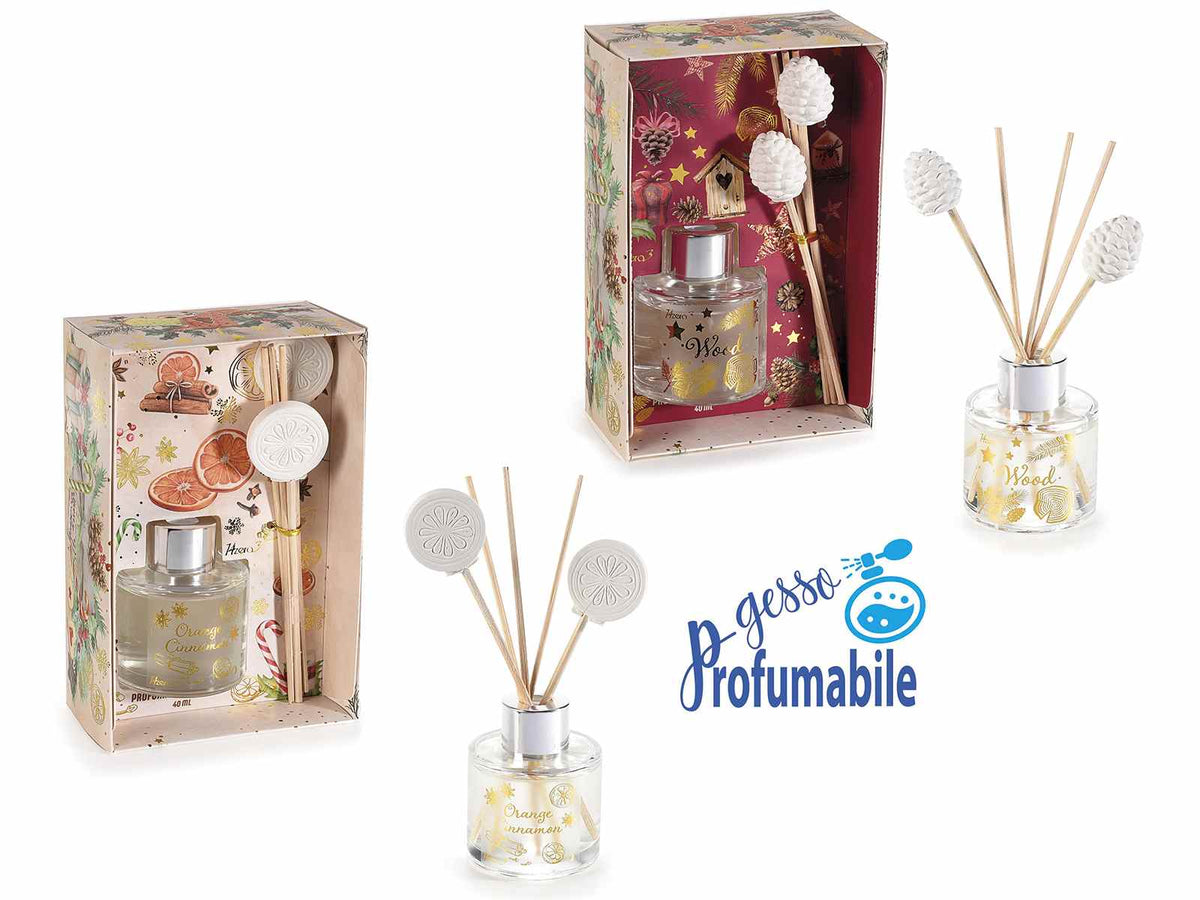 Profumatori natalizi per ambiente con bastoncini decorati con gesso, set da 4 pezzi, Ø 4,5 cm x 6 H (con stick 12)