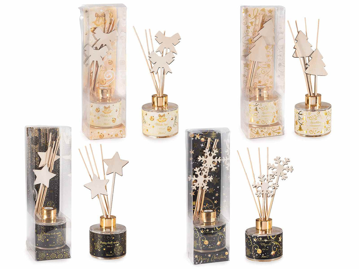 Profumatori per ambiente di Natale con stick in legno con decoro natalizio, set da 4 pezzi, Ø7cmx7,5H (con stick22)
