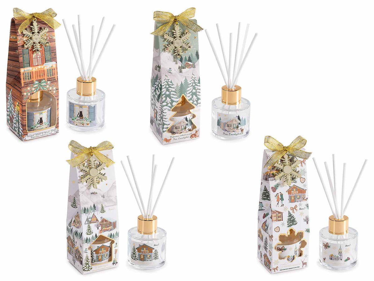 Profumatori per ambiente di Natale con stick e confezione regalo con pendente, set da 8 pezzi, Ø 5 cm x 6 H (con stick15)