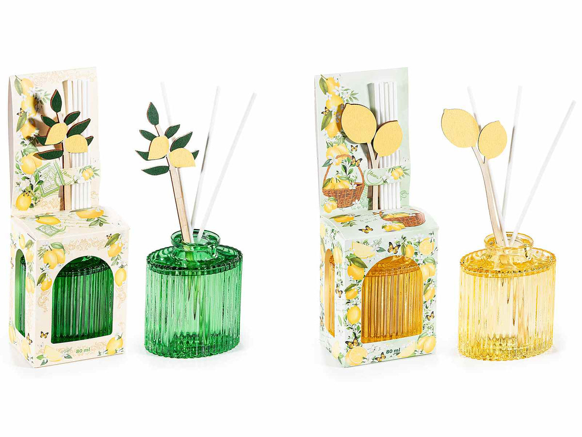 Profumatori per ambiente con stick a limone in confezione regalo, set da 4 pezzi, cm 7x4,5x9 H (con stick 18)