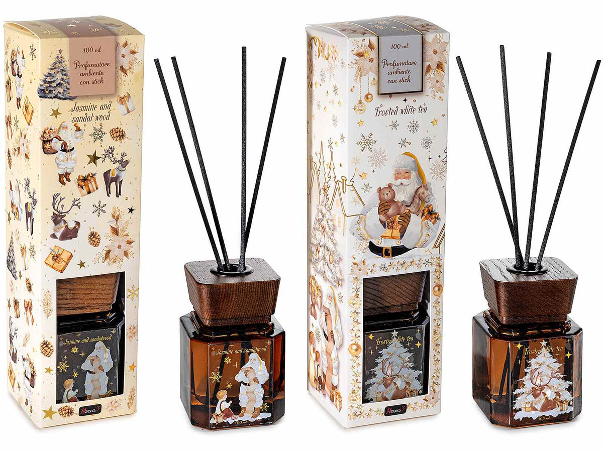 Profumatori natalizi per ambiente con stick e decori dorati, in confezione, set da 4 pezzi, cm6x6x9,5H(con stick24)