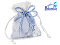 Sacchetti in cotone azzurro con gesso bimbo e nastro intrecciato, set da 24 pezzi, cm 8x10 H (al tirante 6,5)
