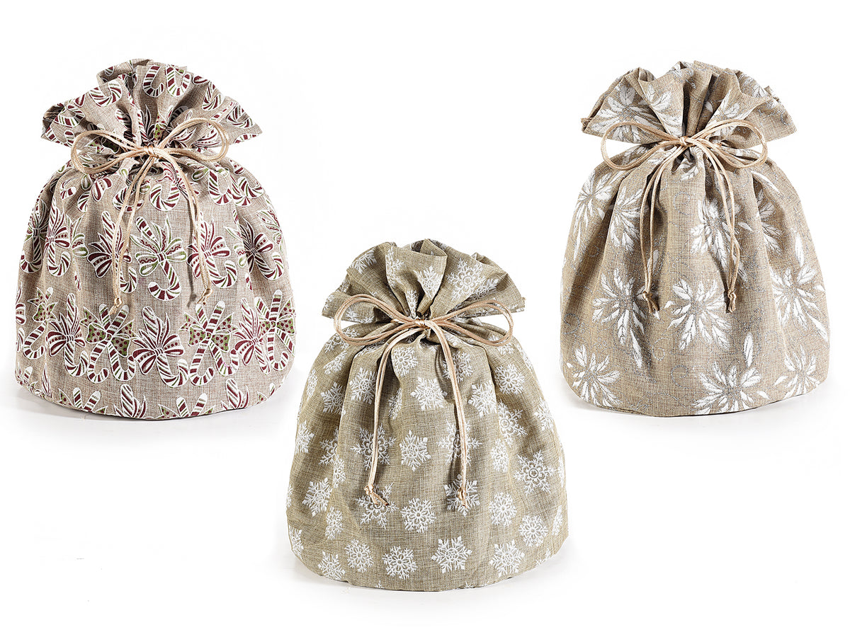 Sacchetti portapanettone in stoffa con stampa fiocchi di neve, stella di Natale, set da 6 pezzi, Ø23cmx30H (al tirante22)