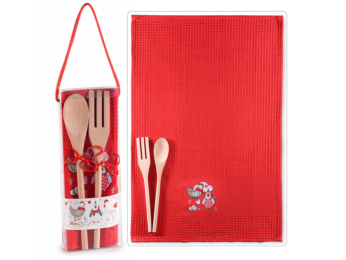 Confezione regalo set cucina con asciugamano / asciugapiatti in cotone ricamato, set da 2 pezzi, Con manico: 35 H
