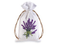 Sacchettini in cotone bianco con ricamo colorato a tema lavanda e tirante, set da 30 pezzi, cm 9 x 15 H (al tirante 11)