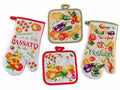 Guanti e presine da cucina a set con stampa ortaggi, set da 4 pezzi, Guanto: cm 17 x 30 H