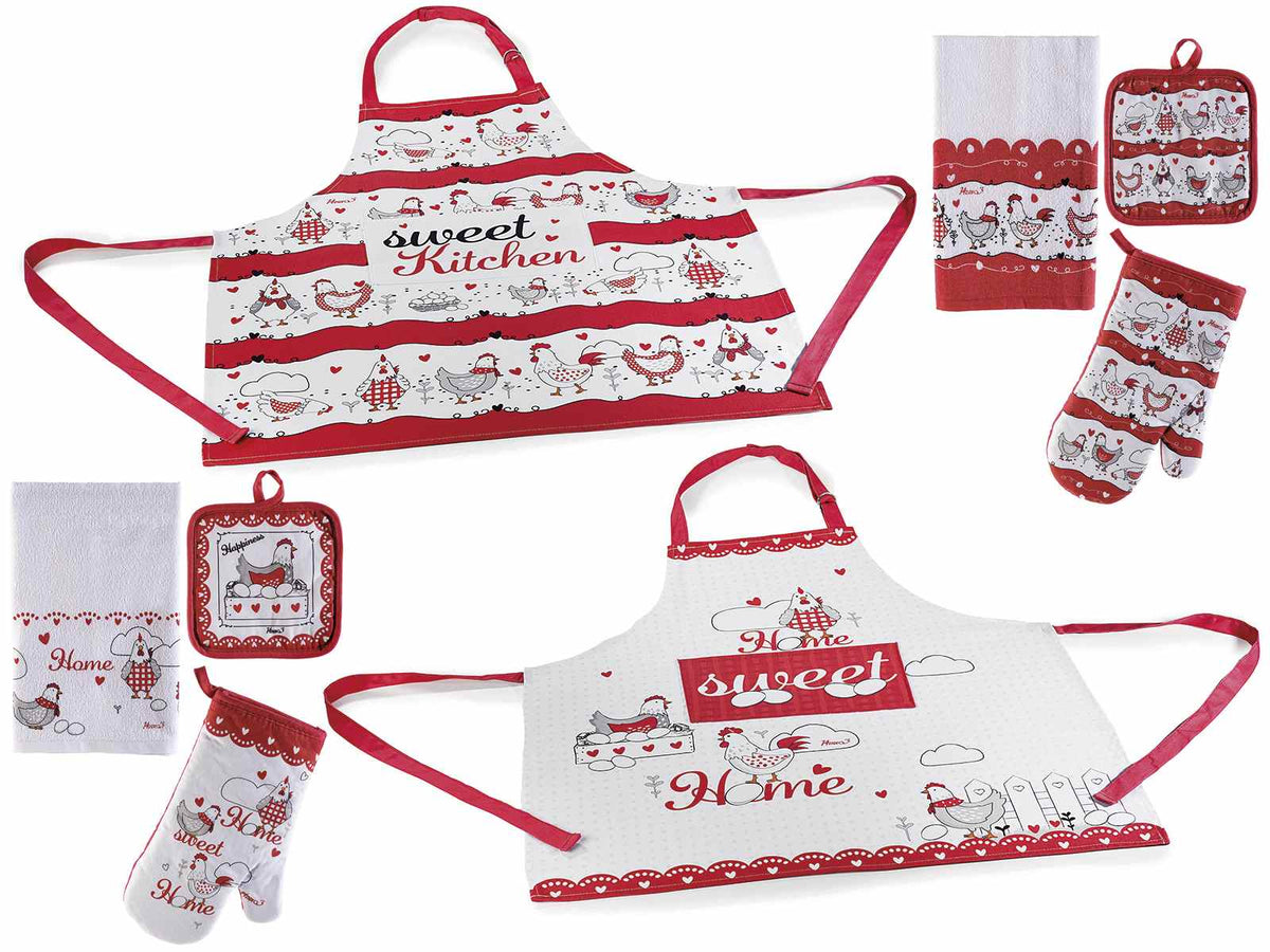 Set da cucina con guanti, presine, asciugapiatti / asciugamani e grembiuli, set da 2 pezzi, Grembiule: cm 69 x 78 H