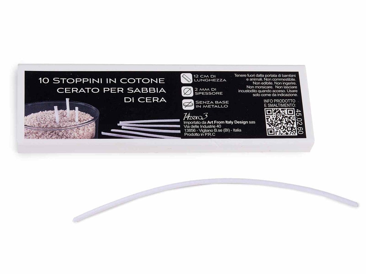 Stoppini per candela in cotone cerato in scatola da 10 pezzi, set da 6 pezzi, Stoppino: cm 12 H