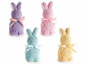 Coniglietti in cotone colorato intrecciato all'uncinetto con fiocco in raso, set da 4 pezzi, cm 7 x 8,5 x 16 H