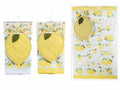 Set asciugapiatti da cucina in cotone con decori limoni e presina sagomata, set da 4 pezzi, Asciugapiatti: cm 38 x 64 H