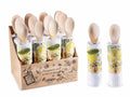 Asciugapiatti in cotone ricamato con limoni e cucchiaio in legno in espositore, set da 12 pezzi, Asciugapiatti: cm 38 x 64 H