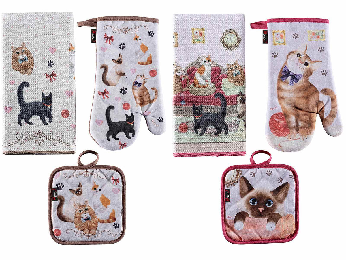Set tessili da cucina con guanto, presina e asciugapiatti in microfibra, set da 2 pezzi, Asciugapiatti: cm 38 x 64 H