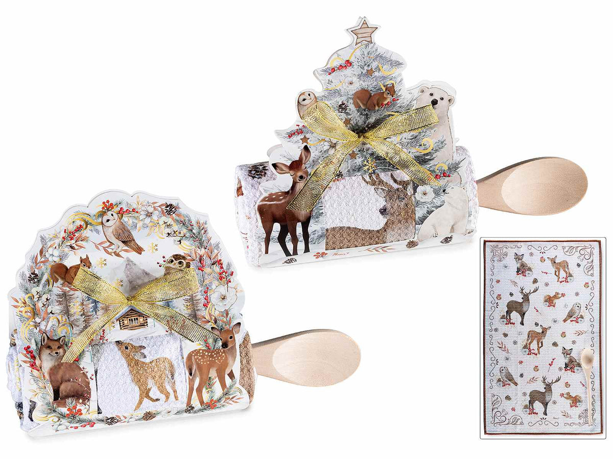 Set con confezione regalo con asciugapiatti in microfibra, stampa animali, set da 2 pezzi, Asciugapiatti: cm 38 x 64 H