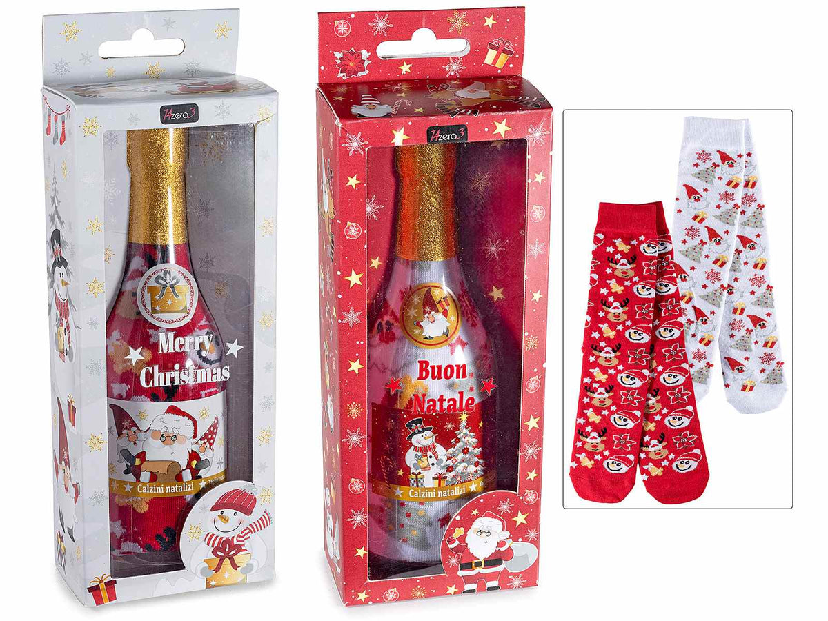 Confezione regalo di Natale con paio di calzini a tema in bottiglia, set da 4 pezzi, Taglia unica