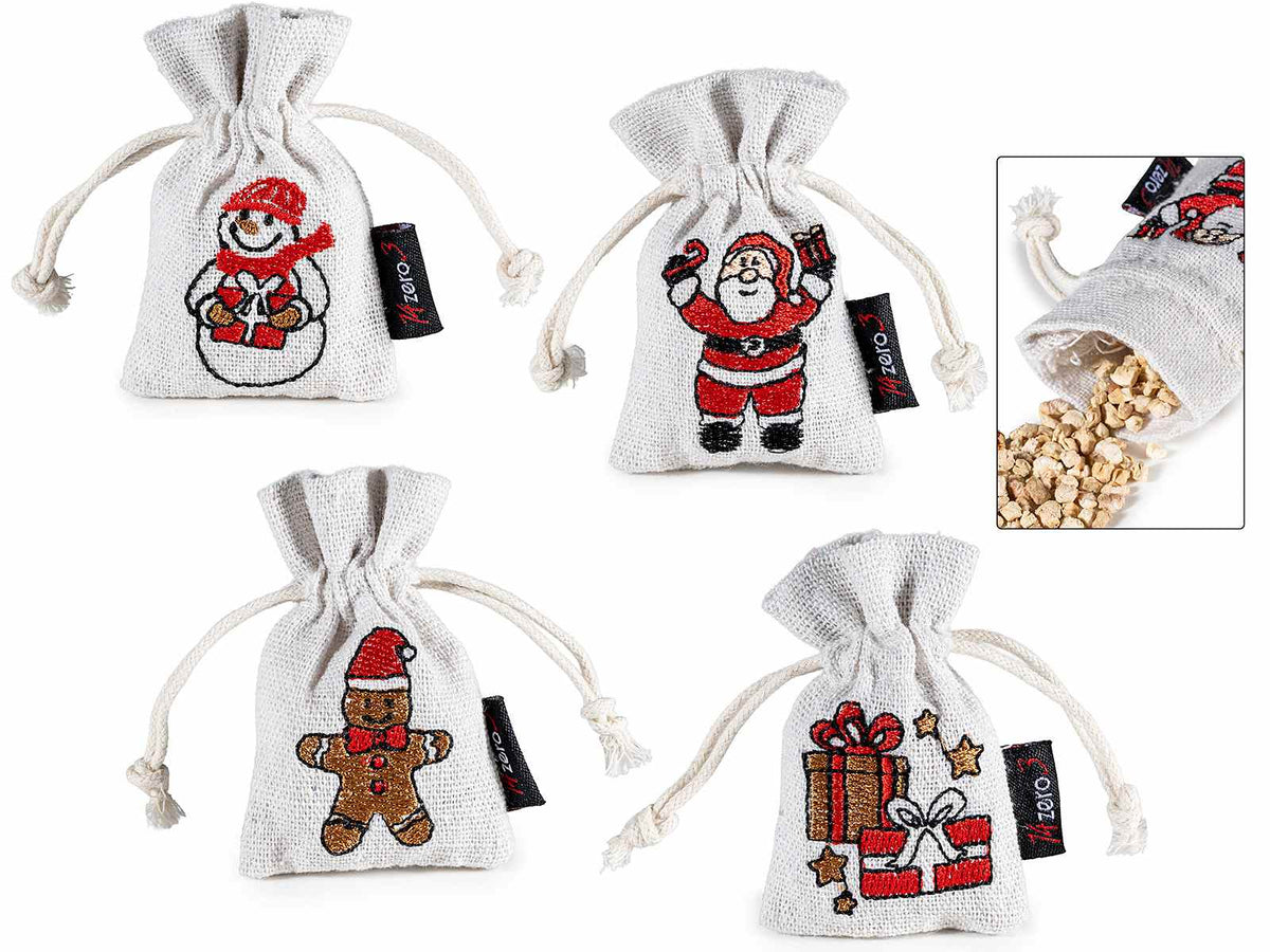 Sacchettini profumatore con ricamo soggetti natalizi per armadi e cassetti, set da 24 pezzi, cm 5 x 8 H