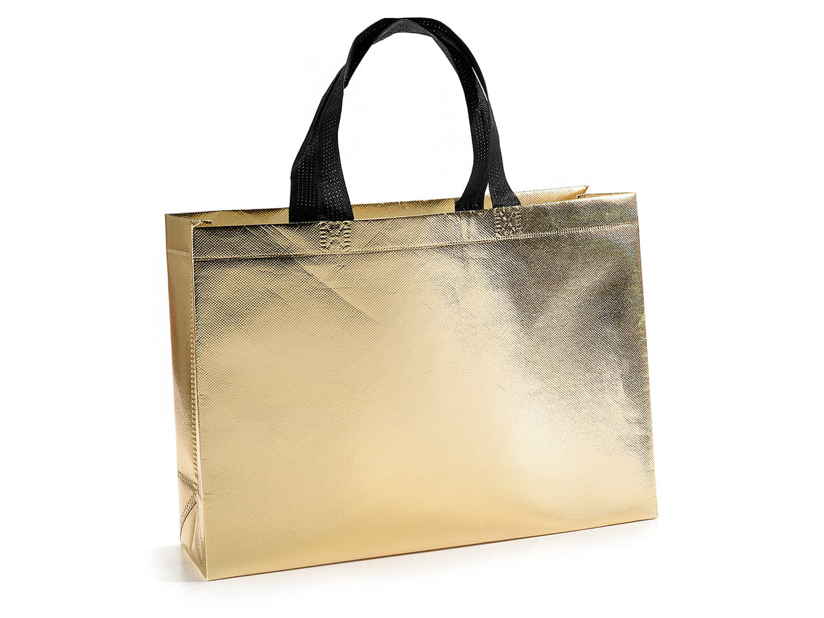 Borse di dimensione media riutilizzabile in tessuto non tessuto metallizzato, set da 12 pezzi, cm 35x10x25 H (con manici 44)