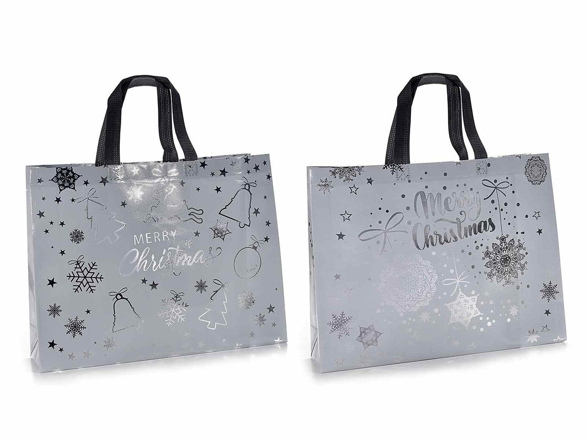 Borse spesa shopping natalizie in tessuto non tessuto riutilizzabili color, set da 18 pezzi, cm 39x10x30 H (con manici 50)