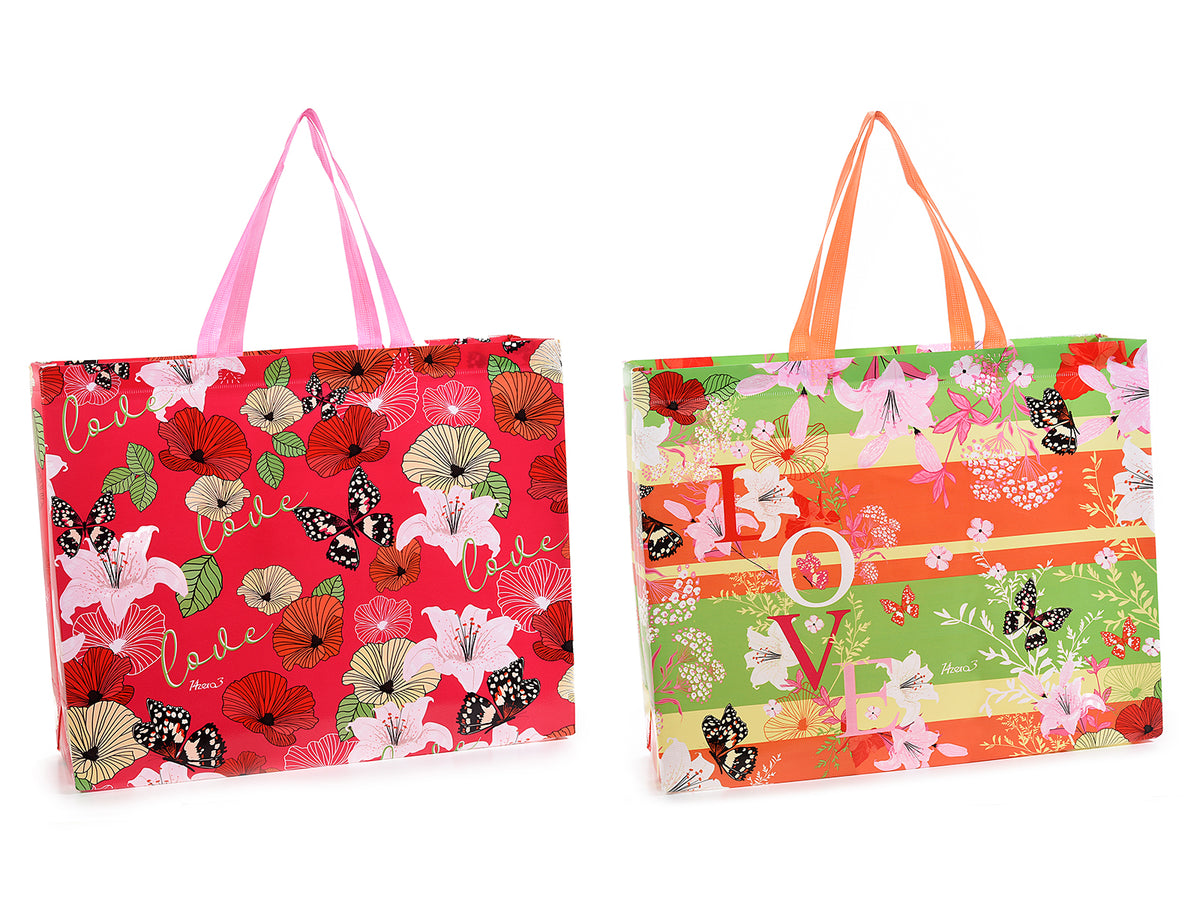 Borse in tessuto non tessuto riutilizzabili con stampa floreale, set da 20 pezzi, cm 48x14x38 H (con manici 60)