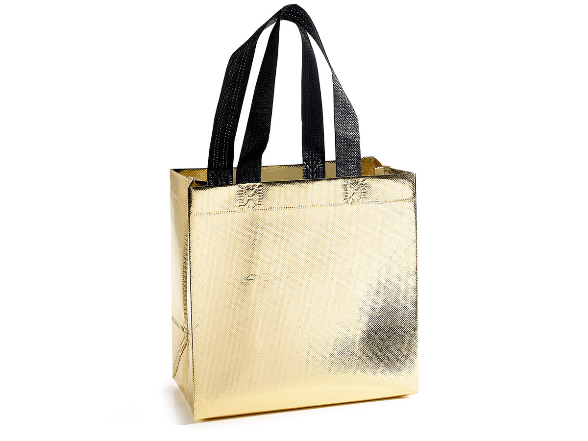Borse piccole riutilizzabili in tessuto non tessuto color oro metallizzato, set da 30 pezzi, cm 21x12x21 H (con manici 34)