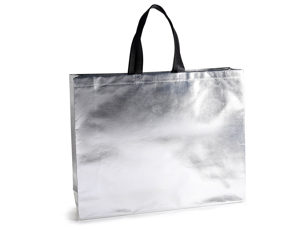 Borse maxi riutilizzabili in tessuto non tessuto metallizzato argento, set da 18 pezzi, cm 50x12x40 H (con manici60)