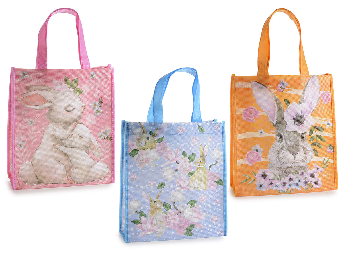 Borse pasquali in tessuto non tessuto riutilizzabili con stampa coniglietti, set da 30 pezzi, cm 25x9x28 H (con manici43)