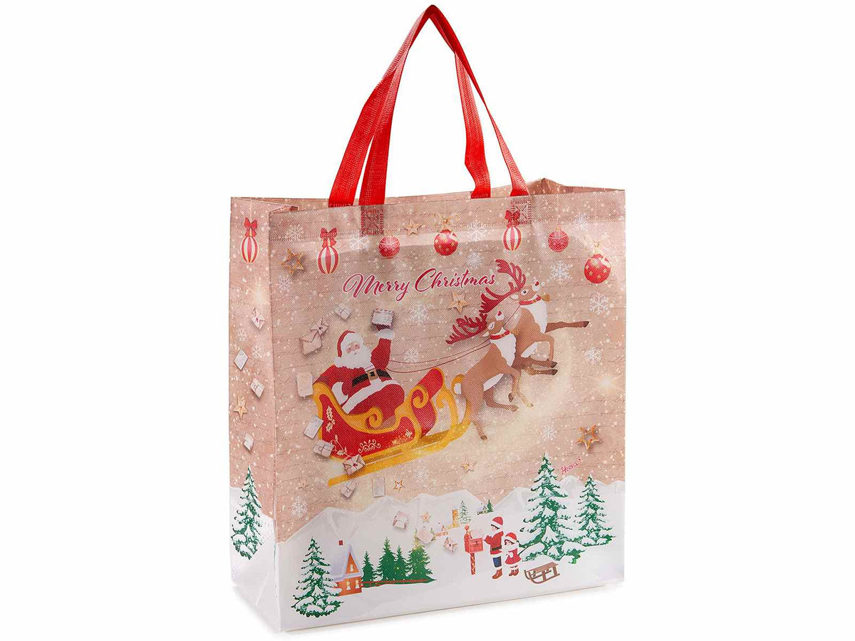 Borse di Natale riutilizzabili in tessuto non tessuto con stampa natalizia, set da 24 pezzi, cm35,5x15x38H (con manici54)