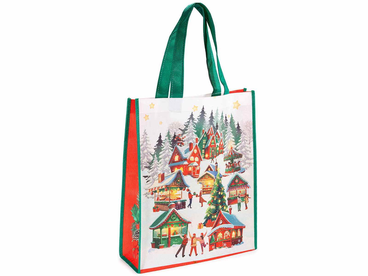 Borse natalizie in tessuto non tessuto riutilizzabili con stampa natalizia, set da 16 pezzi, cm27x8x34H (con manici 52)