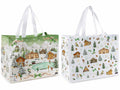 Borse in tessuto non tessuto con stampa villaggio natalizio, set da 16 pezzi, cm 32x17x25 H (con manici 40)