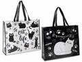 Borse / shopping bag riutilizzabile in poliestere rigido con stampa gatti, set da 10 pezzi, cm 45x11x36 H (con manici 56)
