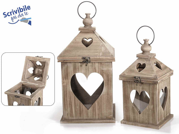Lanterne portacandela in legno scrivibile fai da te con gancio per appenderle, Grande: cm 20 x 20 x 39,5 H